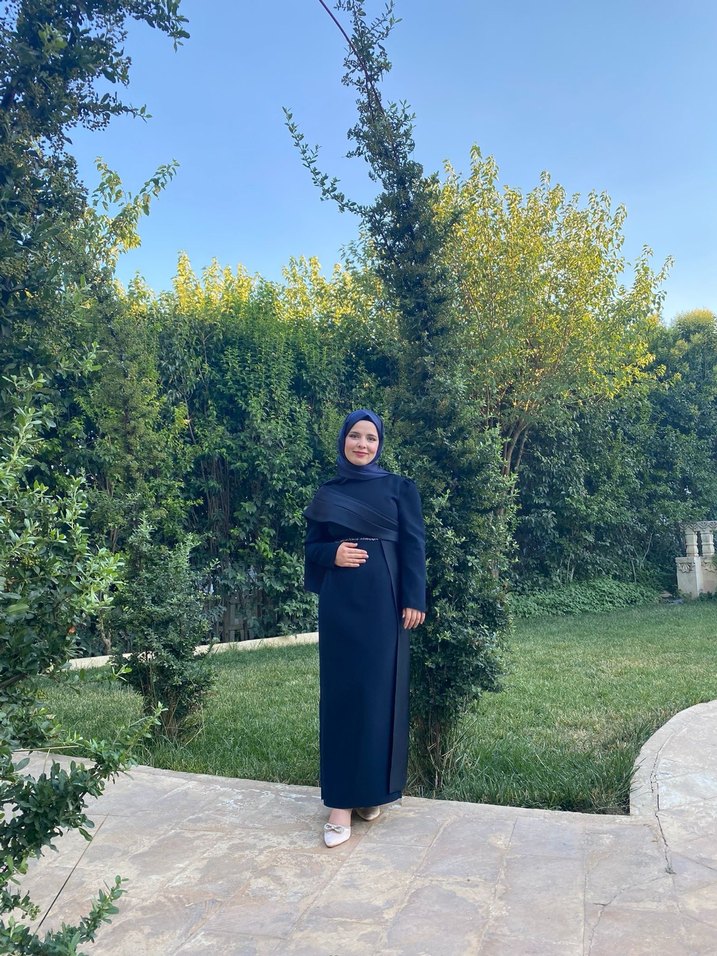 Lacivert Drapeli Uzun Abiye Elbise - Görsel 2