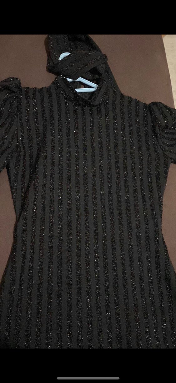 Siyah Uzun Kollu Drapeli Uzun Elbise - Görsel 4