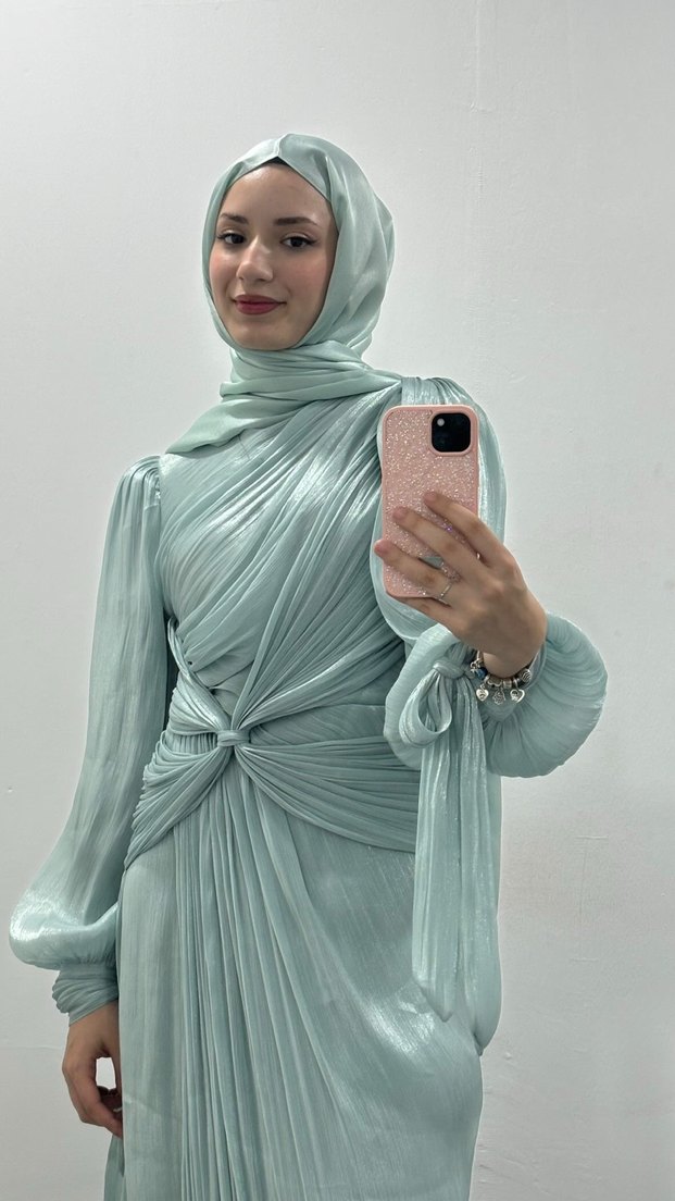 Kadın Uzun Salaş mint yeşili elbise - Görsel 2