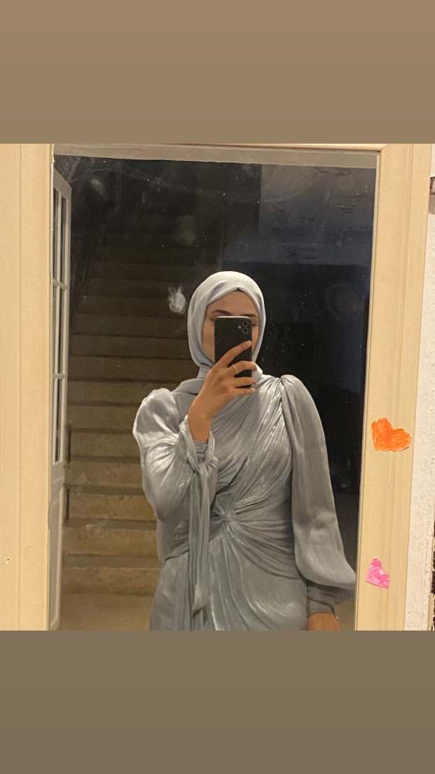 Gri Uzun Drapeli Kadın Abiye Elbise - Görsel 3