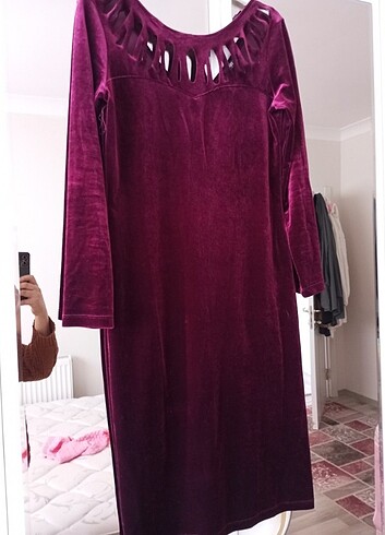 xl Beden bordo Renk Kadife elbise