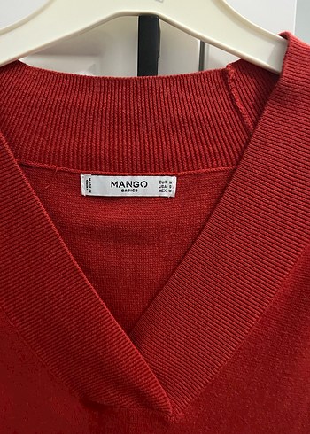 Kırmızı V Yaka Pamuklu Kadın Kazak - Görsel 5