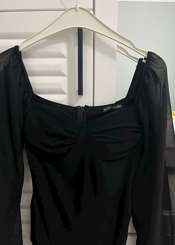 Uzun Kollu Siyah Midi Elbise - Görsel 4