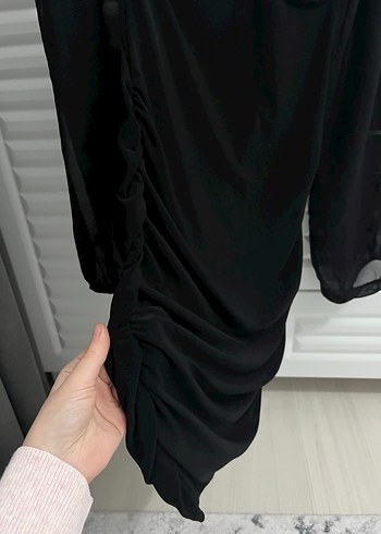 Uzun Kollu Siyah Midi Elbise - Görsel 2