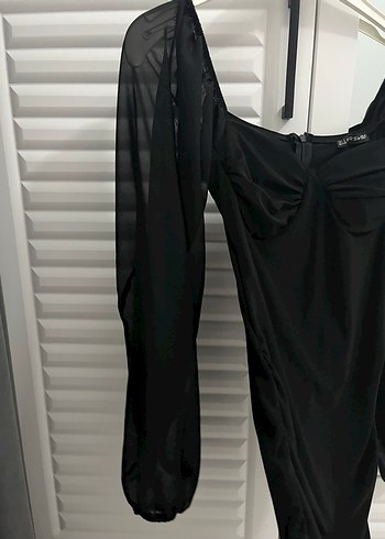 Uzun Kollu Siyah Midi Elbise - Görsel 3