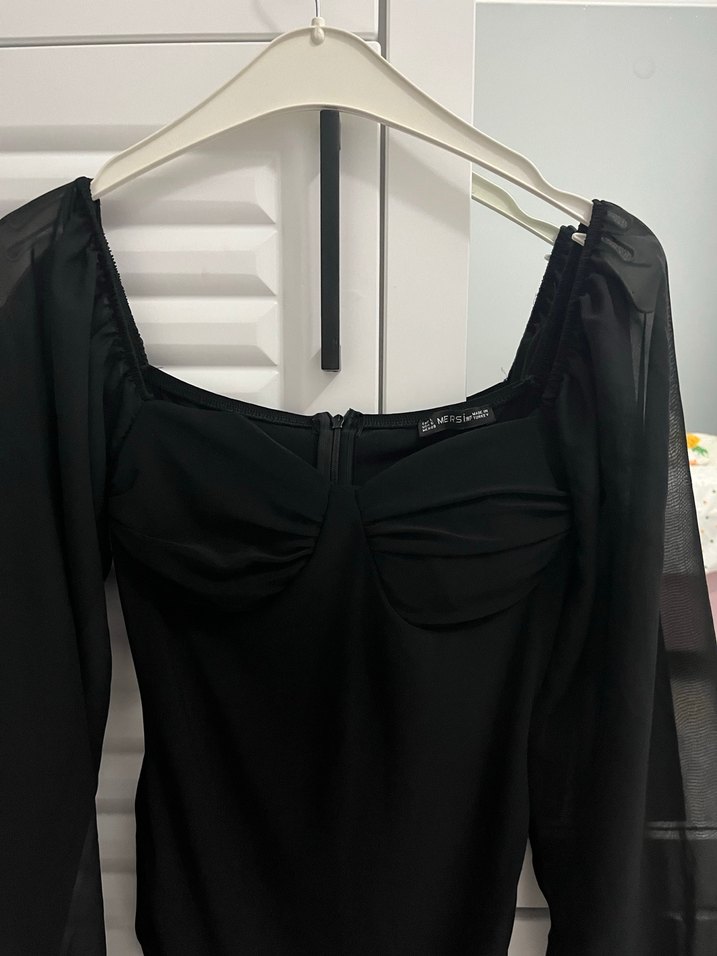 Uzun Kollu Siyah Midi Elbise - Görsel 4