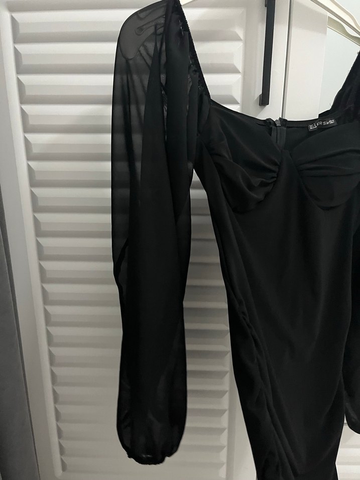 Uzun Kollu Siyah Midi Elbise - Görsel 3