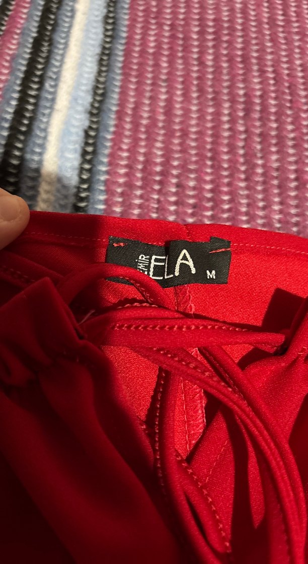 Kırmızı Drapeli Mini Elbise - Görsel 2