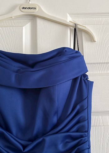 Lacivert Drapeli Uzun Abiye Elbise - Görsel 3