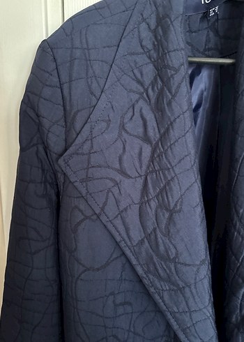 Lacivert Kadın Keten Uzun Palto - Görsel 3