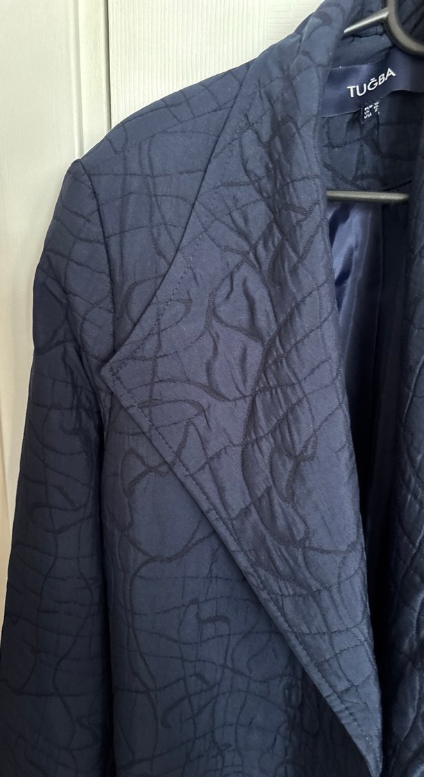 Lacivert Kadın Keten Uzun Palto - Görsel 3