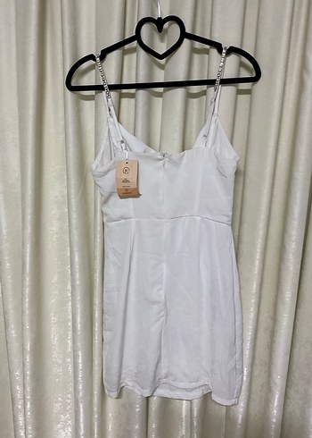 Beyaz Zincir Detaylı Kadın mini elbise - Görsel 5