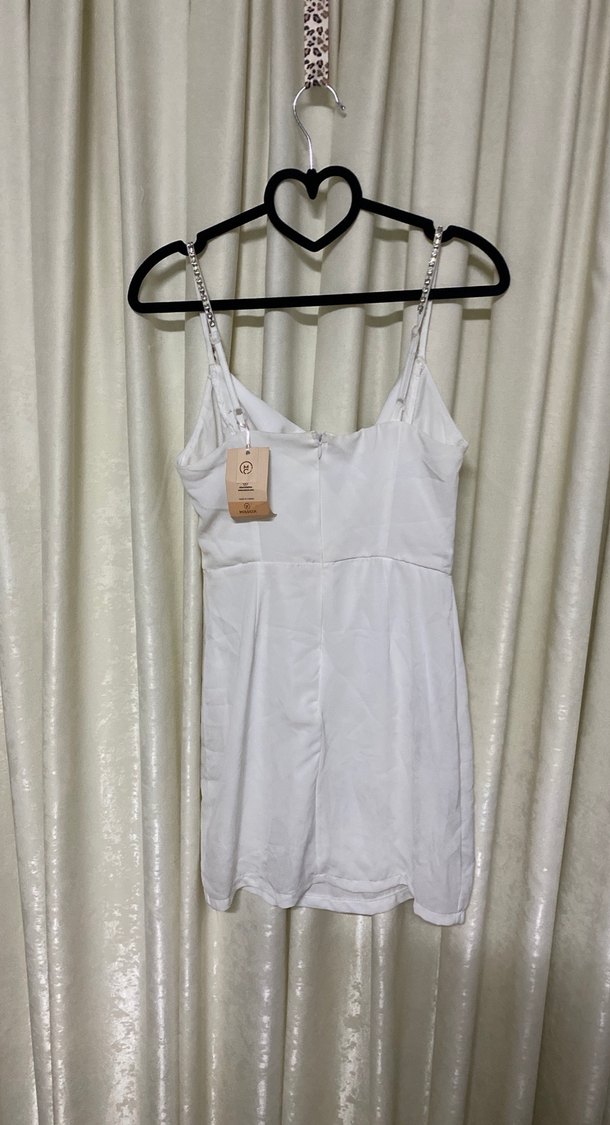 Beyaz Zincir Detaylı Kadın mini elbise - Görsel 5