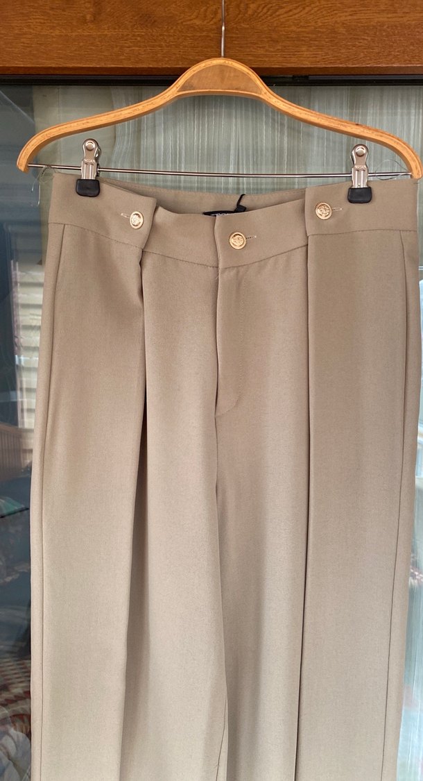 Bej Kadın Pilili Kumaş Pantolon - Görsel 2