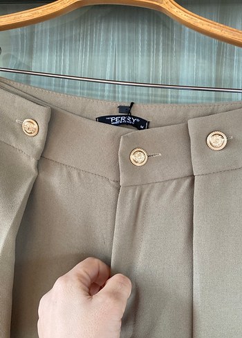 Bej Midi Pilili Kadın Kumaş Pantolon - Görsel 2