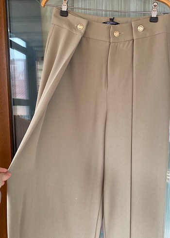 Bej Midi Pilili Kadın Kumaş Pantolon - Görsel 3