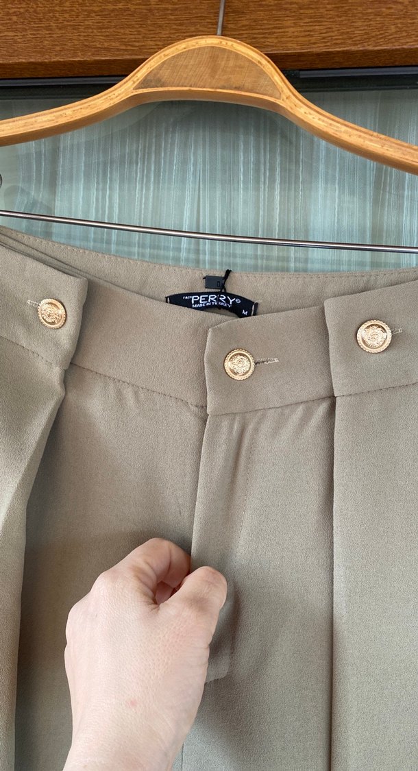 Bej Midi Pilili Kadın Kumaş Pantolon - Görsel 2