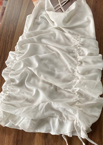 Beyaz Askılı Uzun Drapeli Bohem Elbise - Görsel 3