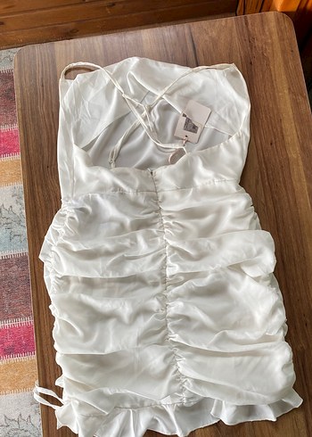 Beyaz Askılı Uzun Drapeli Bohem Elbise - Görsel 4