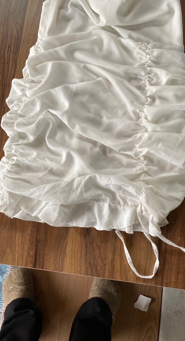 Beyaz Askılı Uzun Drapeli Bohem Elbise - Görsel 2