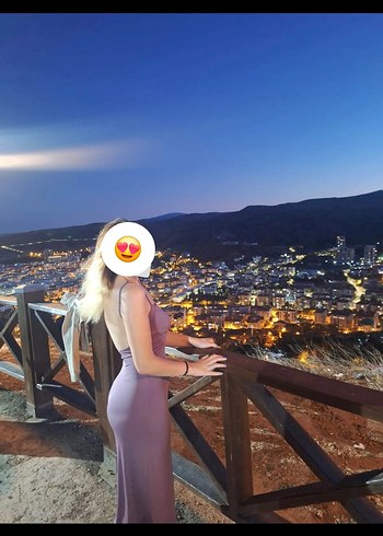 m Beden mor Renk İnce Askılı Mor Uzun Elbise Sırt Dekolteli