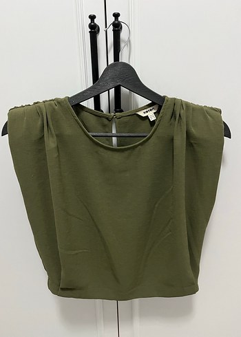 Kadın Haki Keten Basic Bluz - Görsel 2