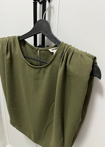 Kadın Haki Keten Basic Bluz - Görsel 4
