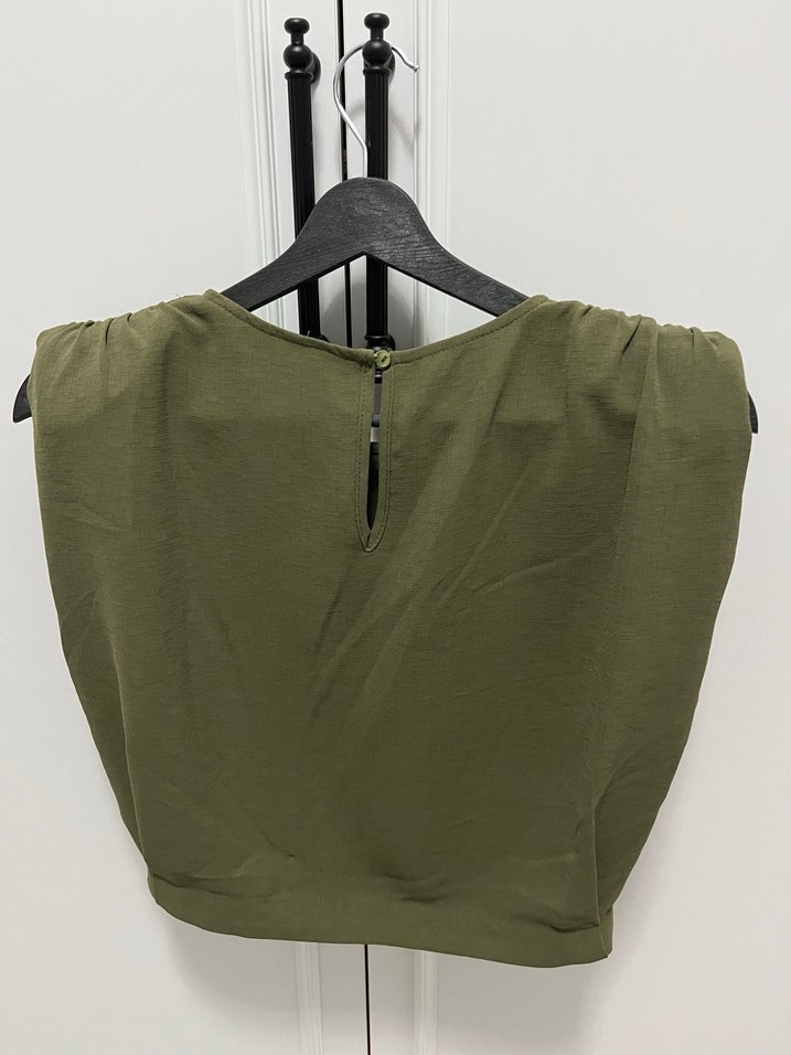 Kadın Haki Keten Basic Bluz - Görsel 5