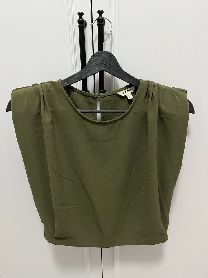 Kadın Haki Keten Basic Bluz - Görsel 2