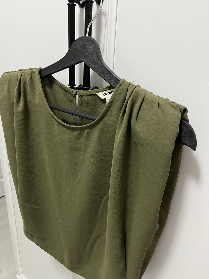 Kadın Haki Keten Basic Bluz - Görsel 4