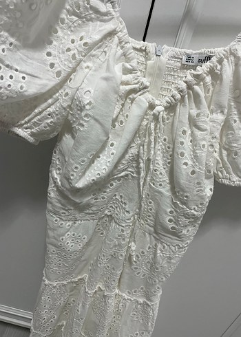 Beyaz Bohem Mini Gelinlik V Yaka - Görsel 3