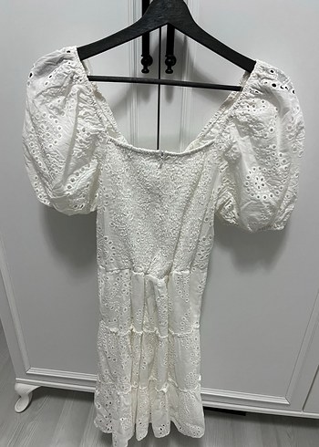 Beyaz Bohem Mini Gelinlik V Yaka - Görsel 4