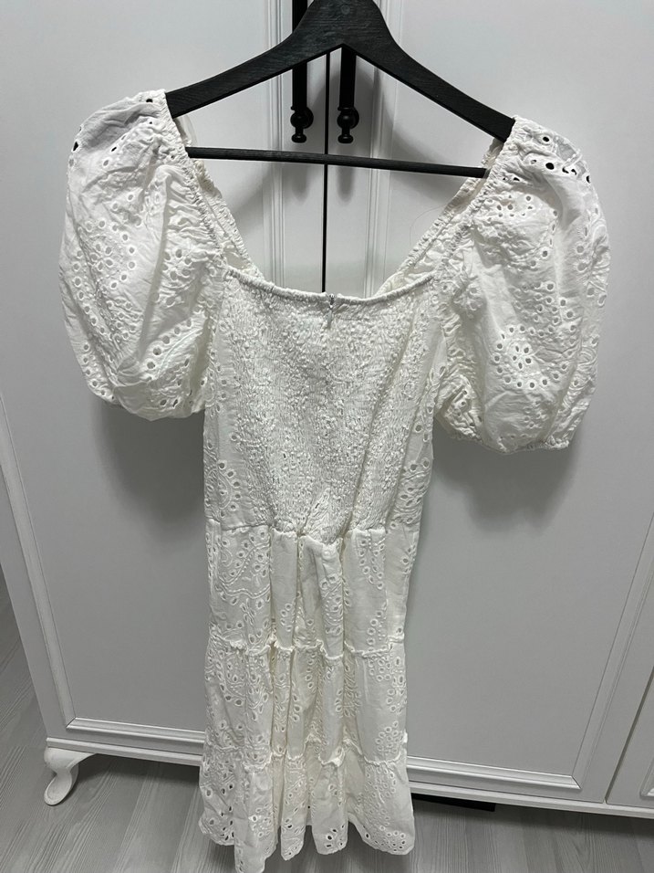 Beyaz Bohem Mini Gelinlik V Yaka - Görsel 4