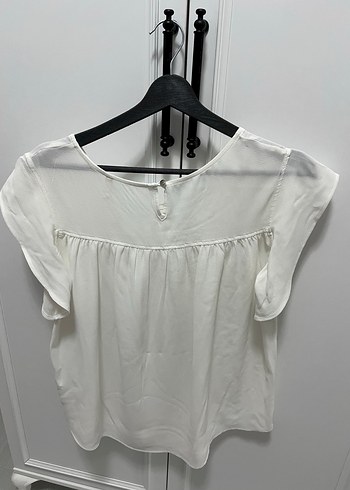 Beyaz Kısa Kollu Keten Bluz - Görsel 4