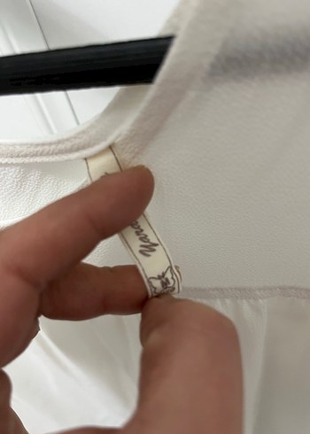 Beyaz Kısa Kollu Keten Bluz - Görsel 3