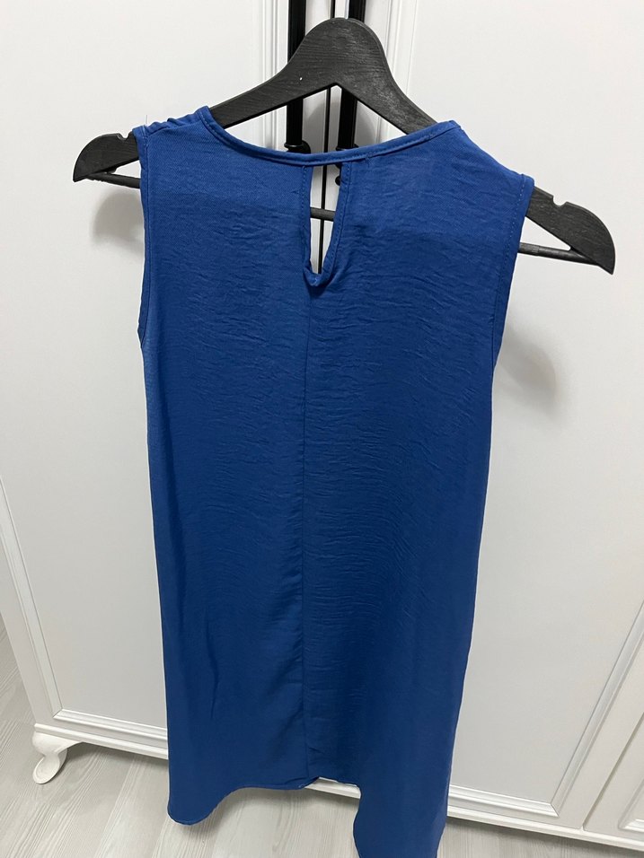 Lacivert Kolsuz Midi Keten Kadın Yelek - Görsel 4