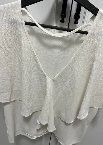 Beyaz Keten Volanlı Kadın Bluz - Görsel 5