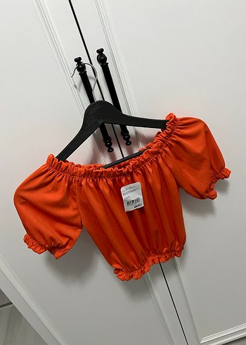 Kısa Kollu Turuncu Mini Bluz - Görsel 3