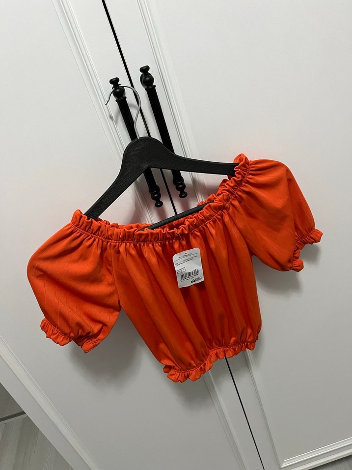 Kısa Kollu Turuncu Mini Bluz - Görsel 3