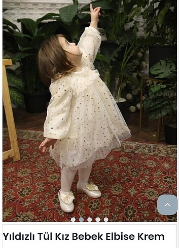 Yıldızlı Tül Kız Bebek Elbise Krem