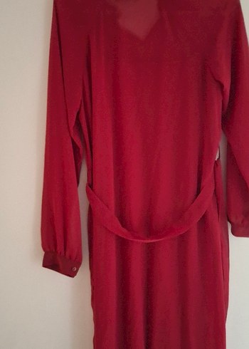 Kadın Kırmızı Pilili Uzun Kollu V Yaka Tunik - Görsel 4