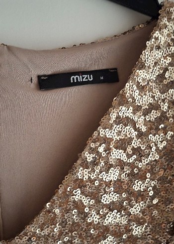 Altın Renkli Payetli V Yaka Midi Elbise - Görsel 2