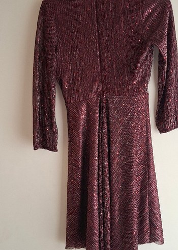 Bordo Drapeli Midi Abiye Elbise - Görsel 3