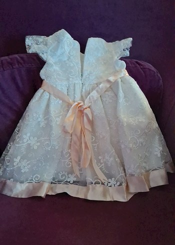 Beyaz Dantel İşlemeli Kız Çocuk Elbisesi - Görsel 4