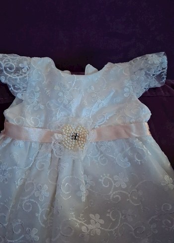 Beyaz Dantel İşlemeli Kız Çocuk Elbisesi - Görsel 2