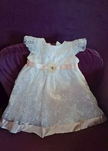 Beyaz Dantel İşlemeli Kız Çocuk Elbisesi - Görsel 3