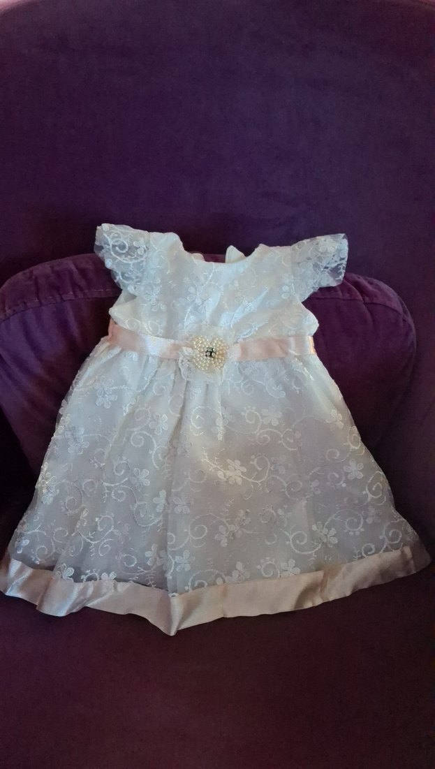 Beyaz Dantel İşlemeli Kız Çocuk Elbisesi - Görsel 3