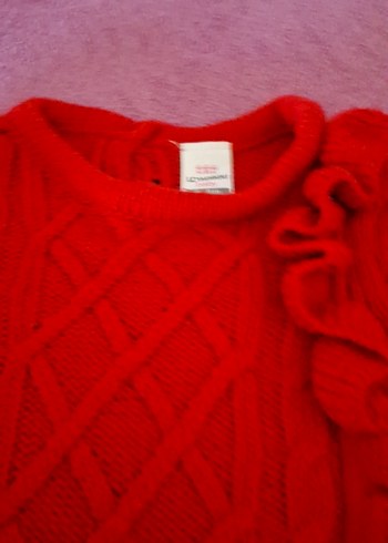 Kırmızı Fırfırlı Triko Kadın Kazak - Görsel 2