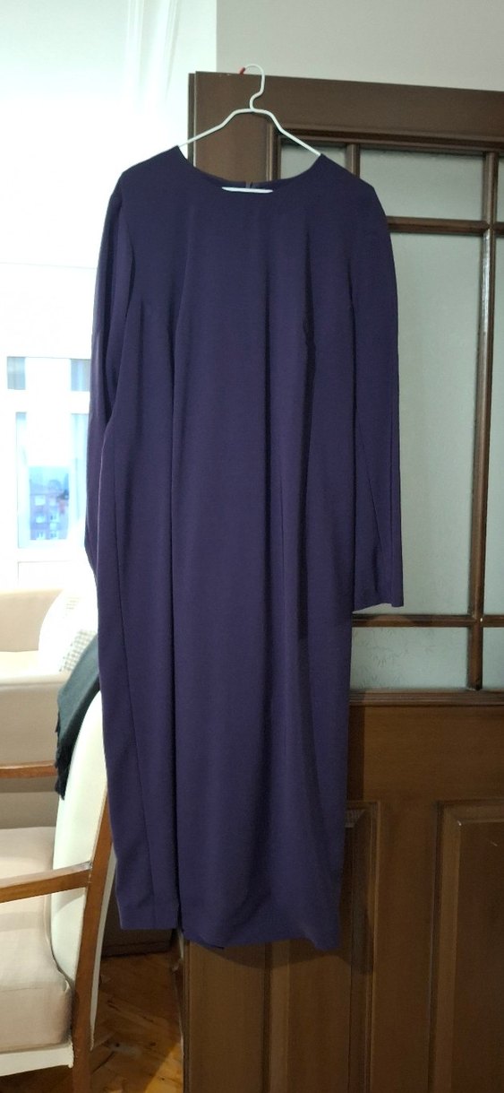 Uzun Mor Kadın Elbise, Salaş ve Drapeli - Görsel 3