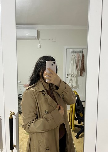 Bej Deri Kadın Trençkot Midi Boy - Görsel 2